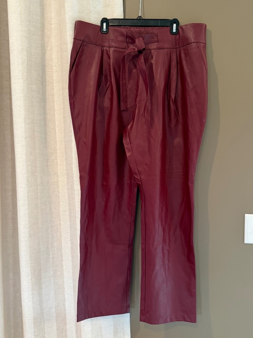 NWT New York & Co. Burgundy Faux Leather Pants w/tie, Size XXL